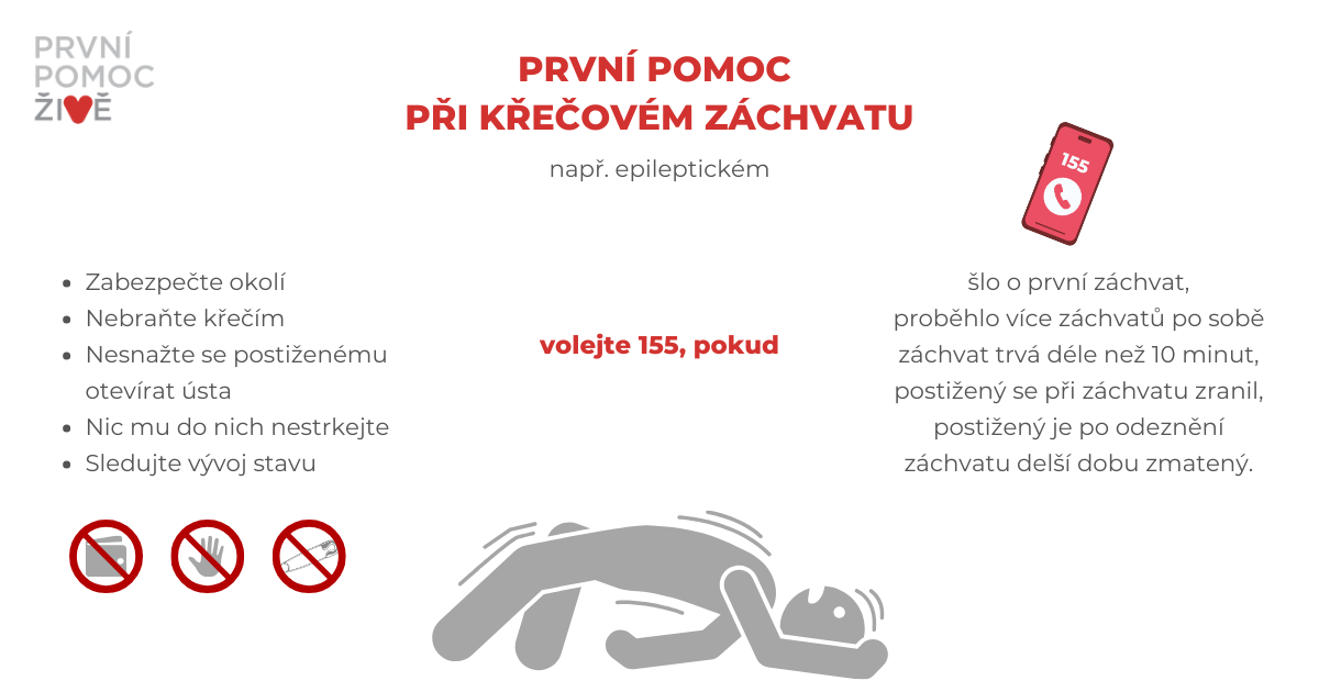 Jednoduché shrnutí první pomoci při křečovém záchvatu.